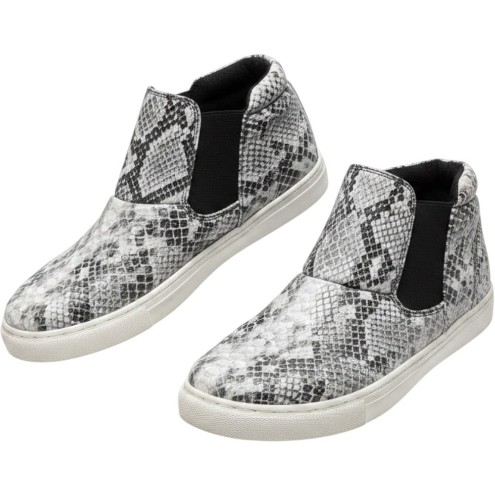 Pierre Dumas Womens Snakeskin Print High Top Slip On Sneakers Grey White Size 10